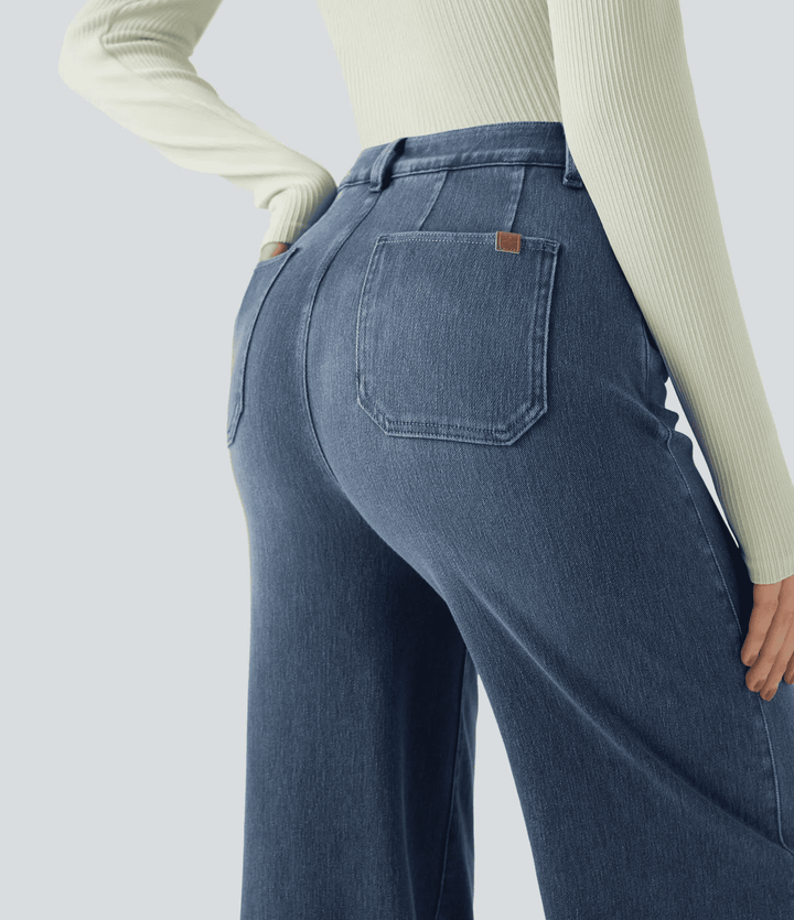 Slim-fit wide-leg casual jeans