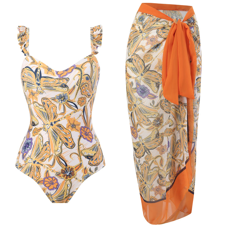 Fashion Printed Lace Straps Swimsuit