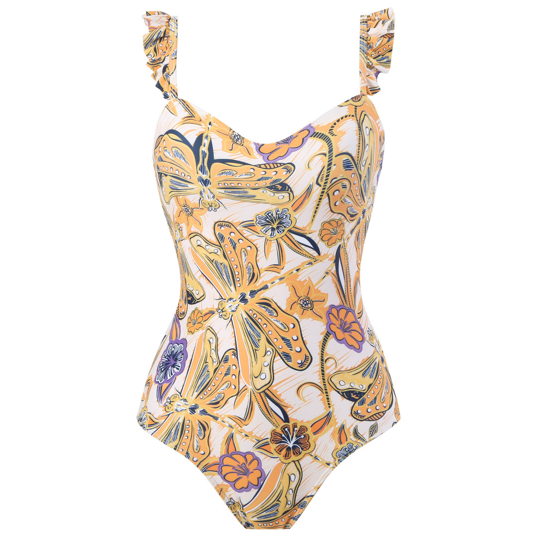 Fashion Printed Lace Straps Swimsuit