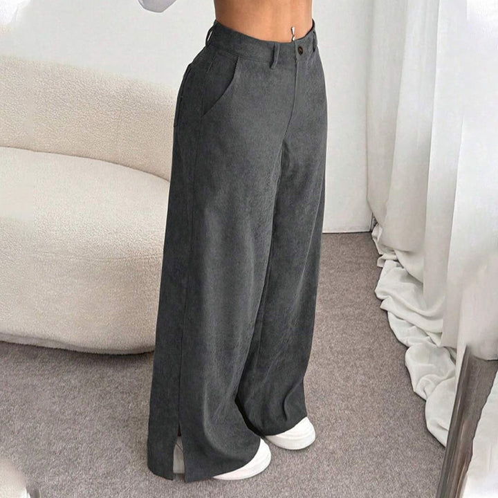 Soft Corduroy Slit Wide-Leg Pants
