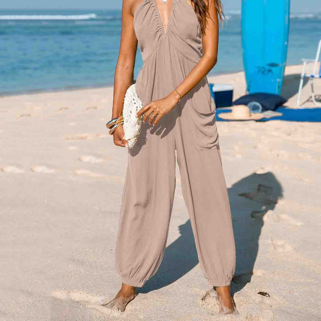 Women's lace-up wide-leg jumpsuit