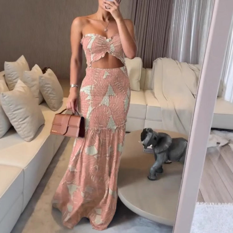 Strapless ruched maxi dress set