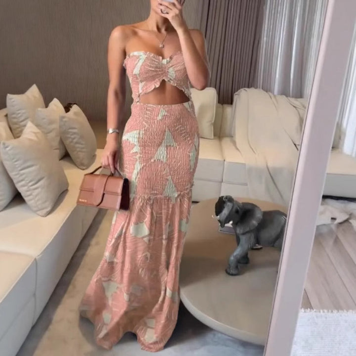 Strapless ruched maxi dress set