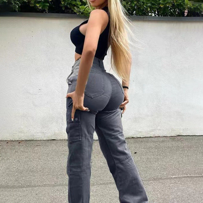 High-waisted slim-fit cargo pants