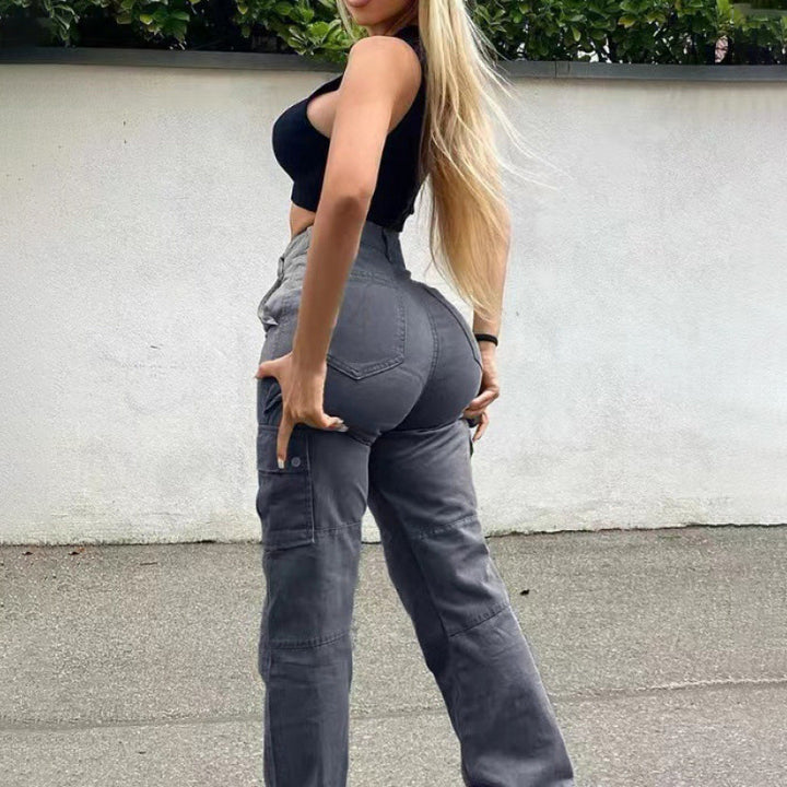 High-waisted slim-fit cargo pants