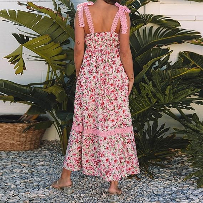 Pink floral lace maxi dress