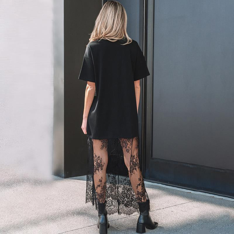 Lace-trimmed faux two-piece dress