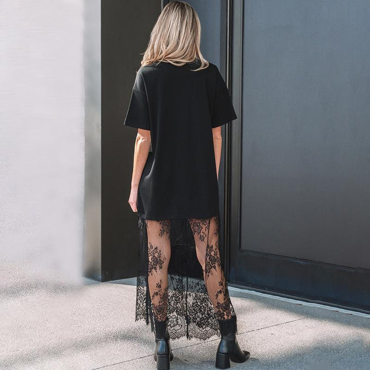 Lace-trimmed faux two-piece dress