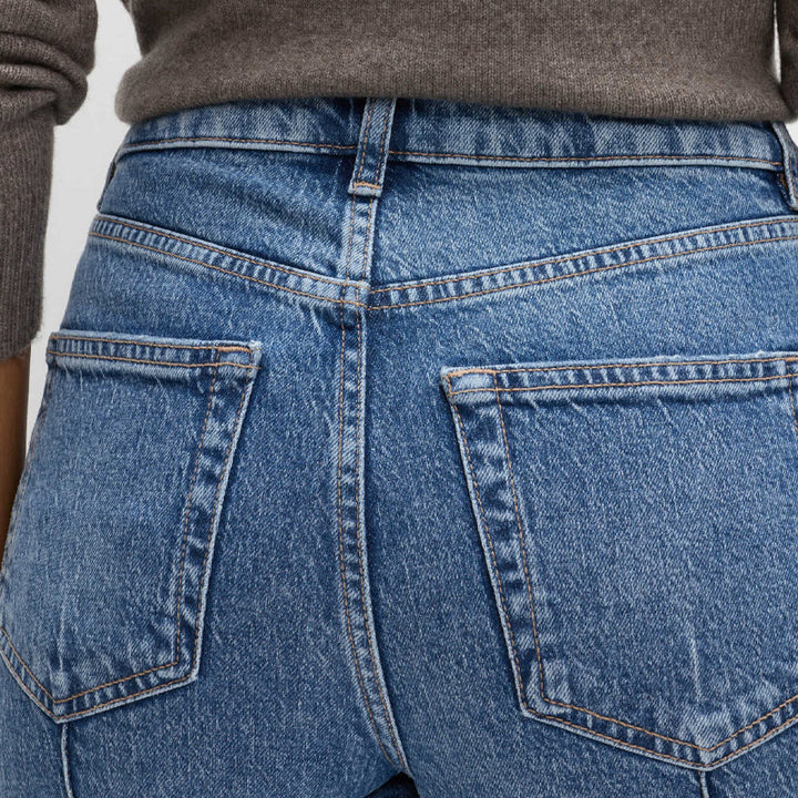 Retro wide-leg jeans with visible stitching