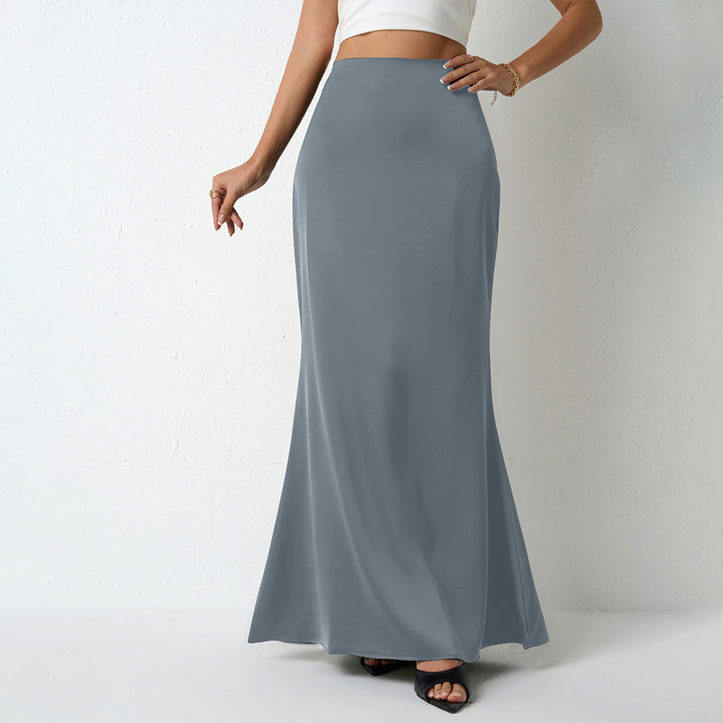 Solid Color Satin Midi Skirt