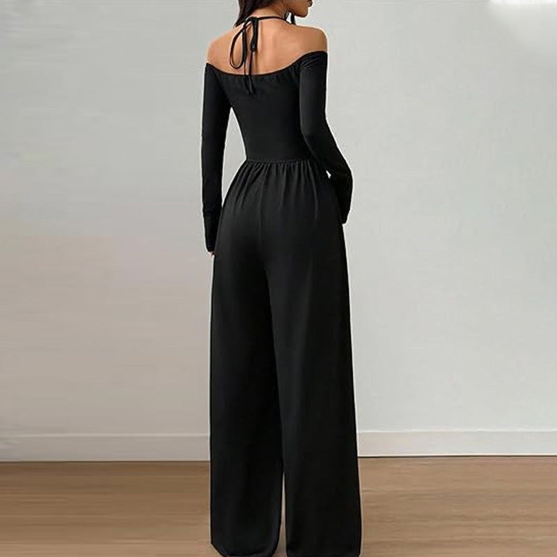 Solid Color Off-Shoulder Casual Jumpsuit
