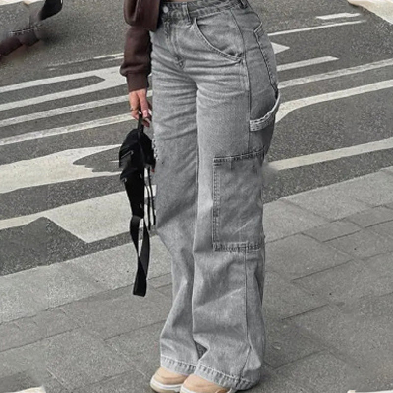 Workwear style wide-leg jeans