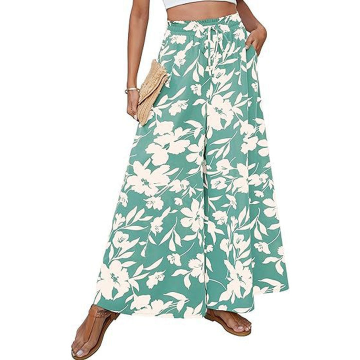 High-waisted flowy floral wide-leg pants