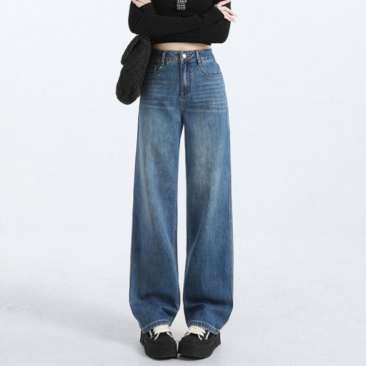 Retro slim-fit straight-leg high-waisted jeans