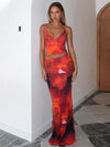 Backless V-neck Printed Vest + Slim Half-body Skirt Set