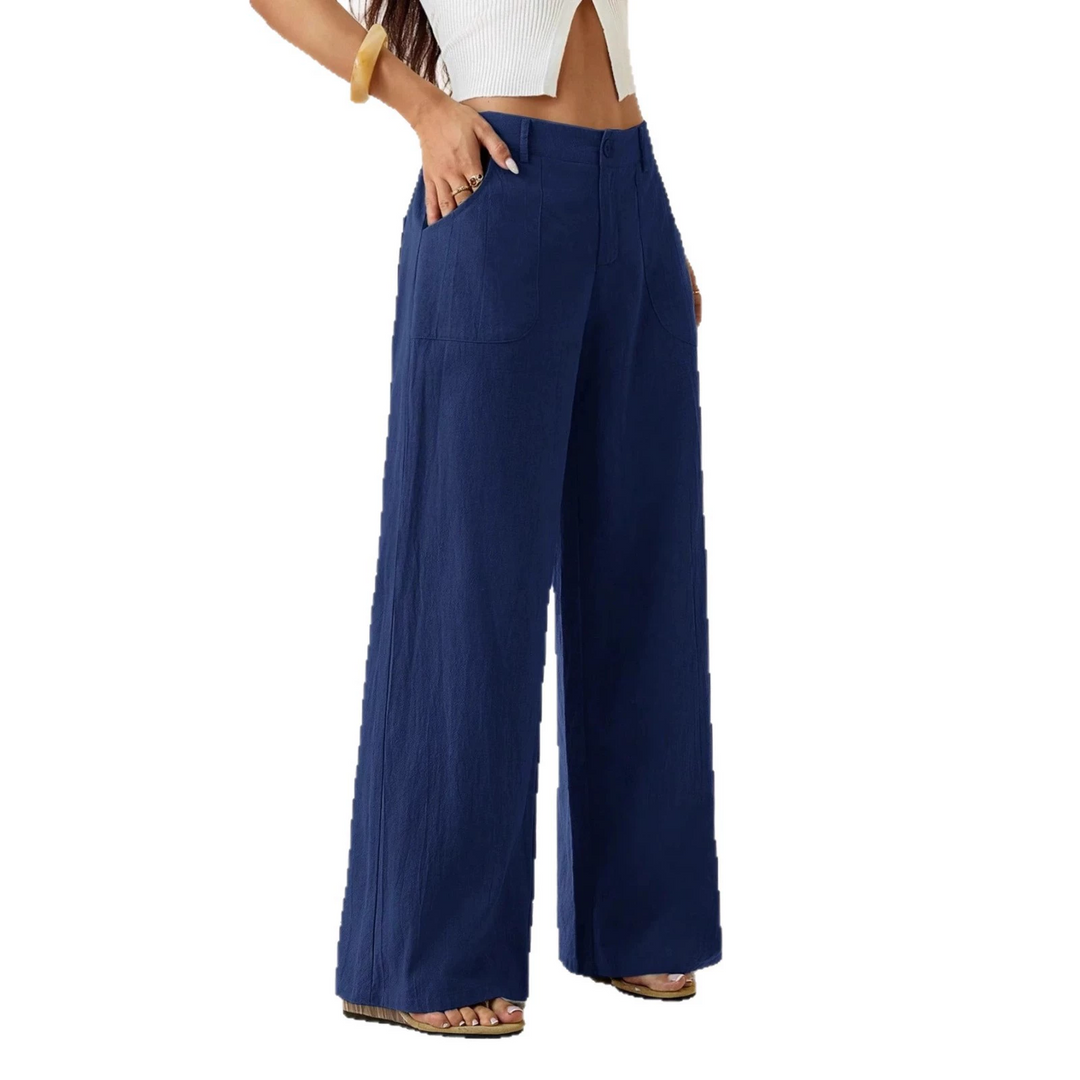 Solid color mid-rise wide-leg trousers