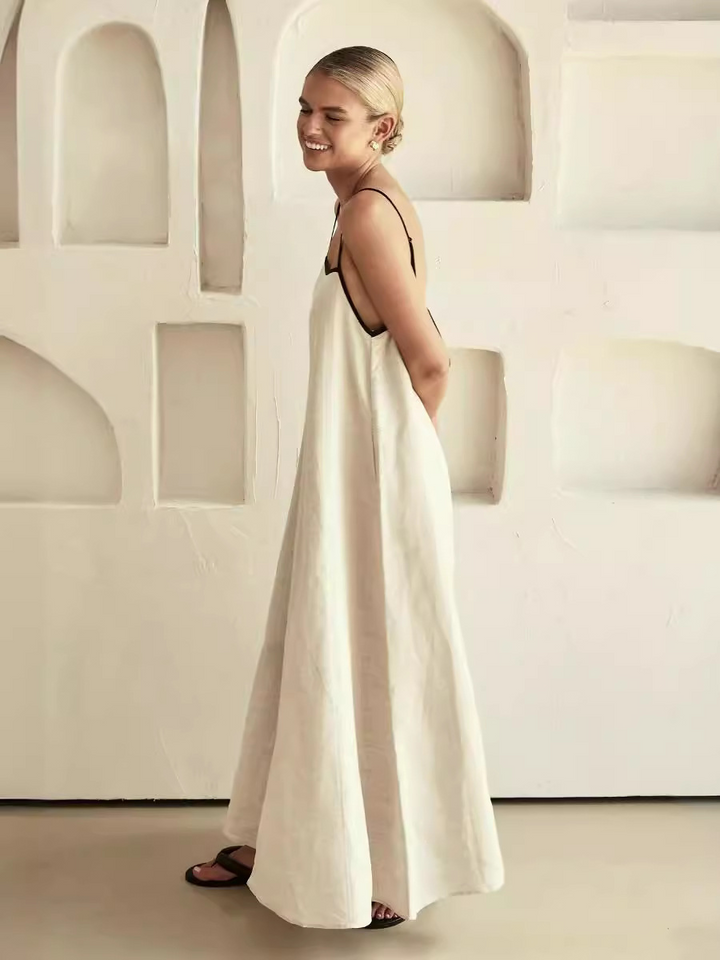 Stylish color-blocked halter maxi dress