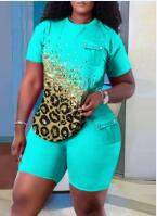 Hollow-out printed short-sleeved two-piece set