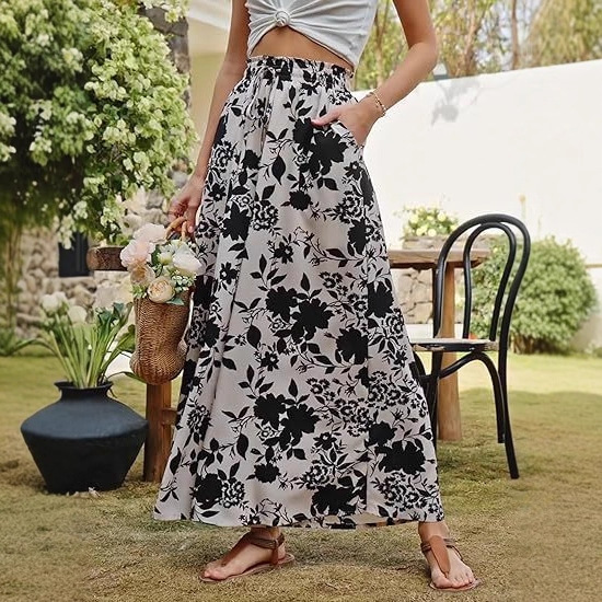 High-waisted flowy floral wide-leg pants