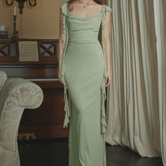 MESH RUFFLE HEM MAXI DRESS