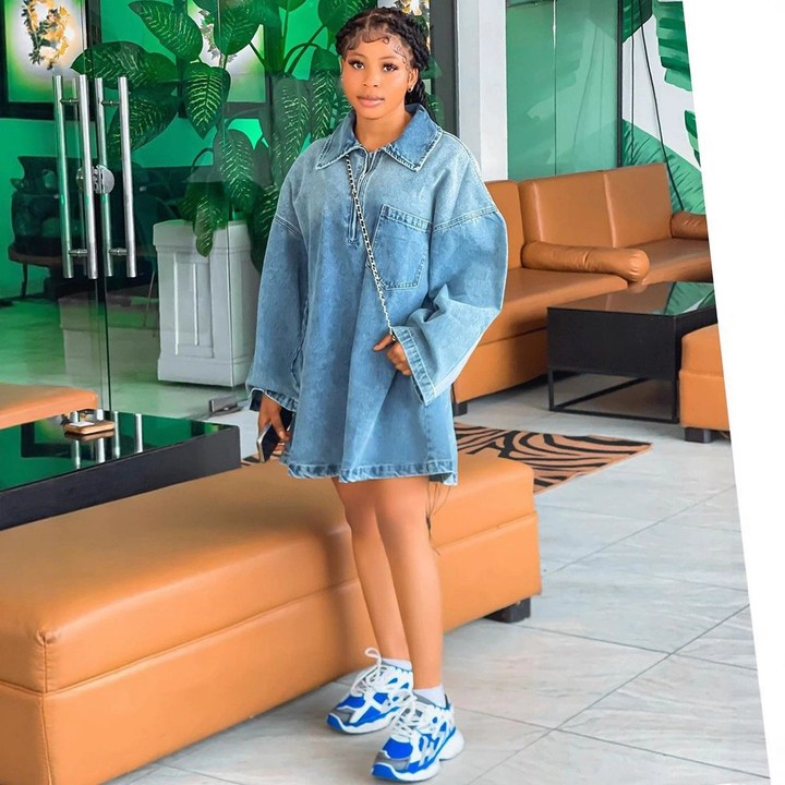 Oversized Half Zip Denim Shirt Dress