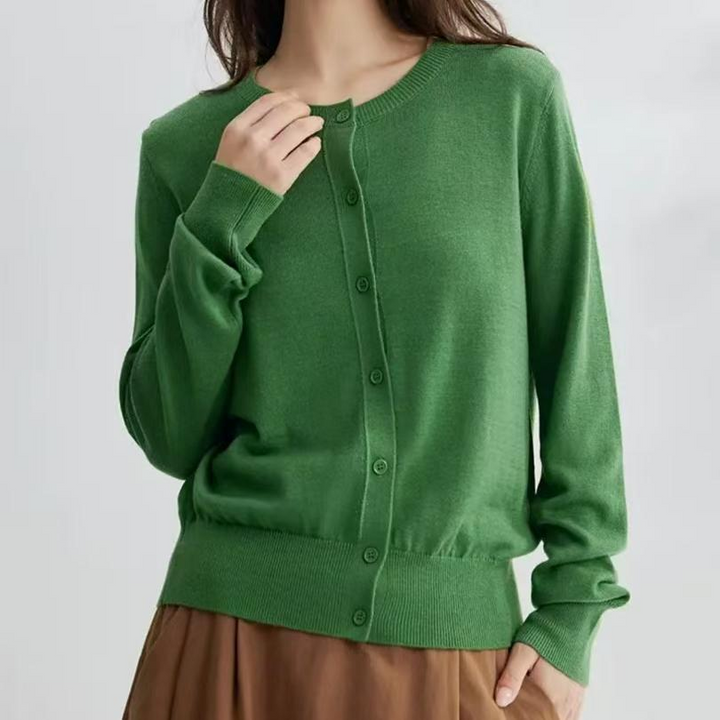 Crew neck knitted long-sleeved cardigan