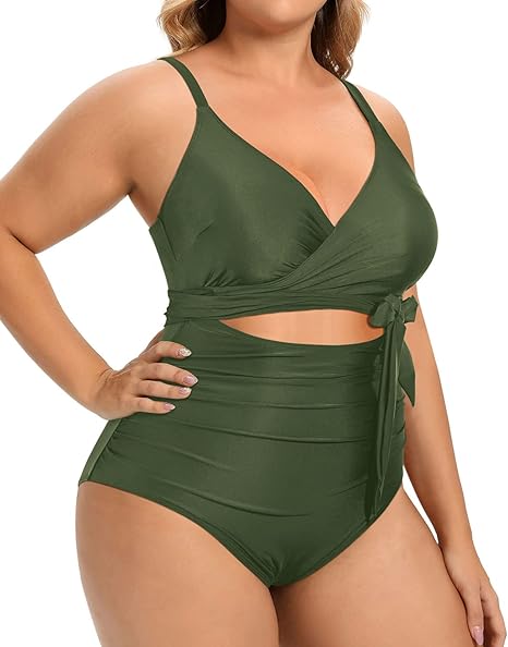 Deep v tie high waist bikini swimsuit