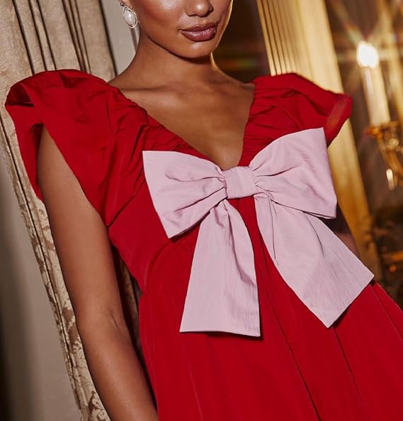 Bow-tie V-neck loose short dress