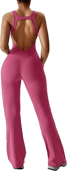 Women's Backless Jumpsuit Cutout Sleeveless Jumpsuit Flared Pants Leggings
