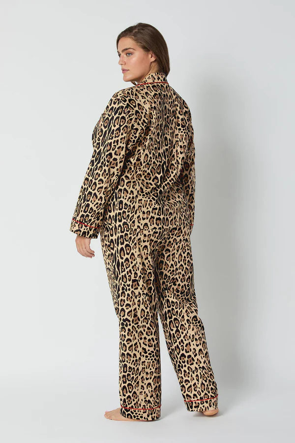 Leopard print long-sleeved shirt and trousers two-piece set