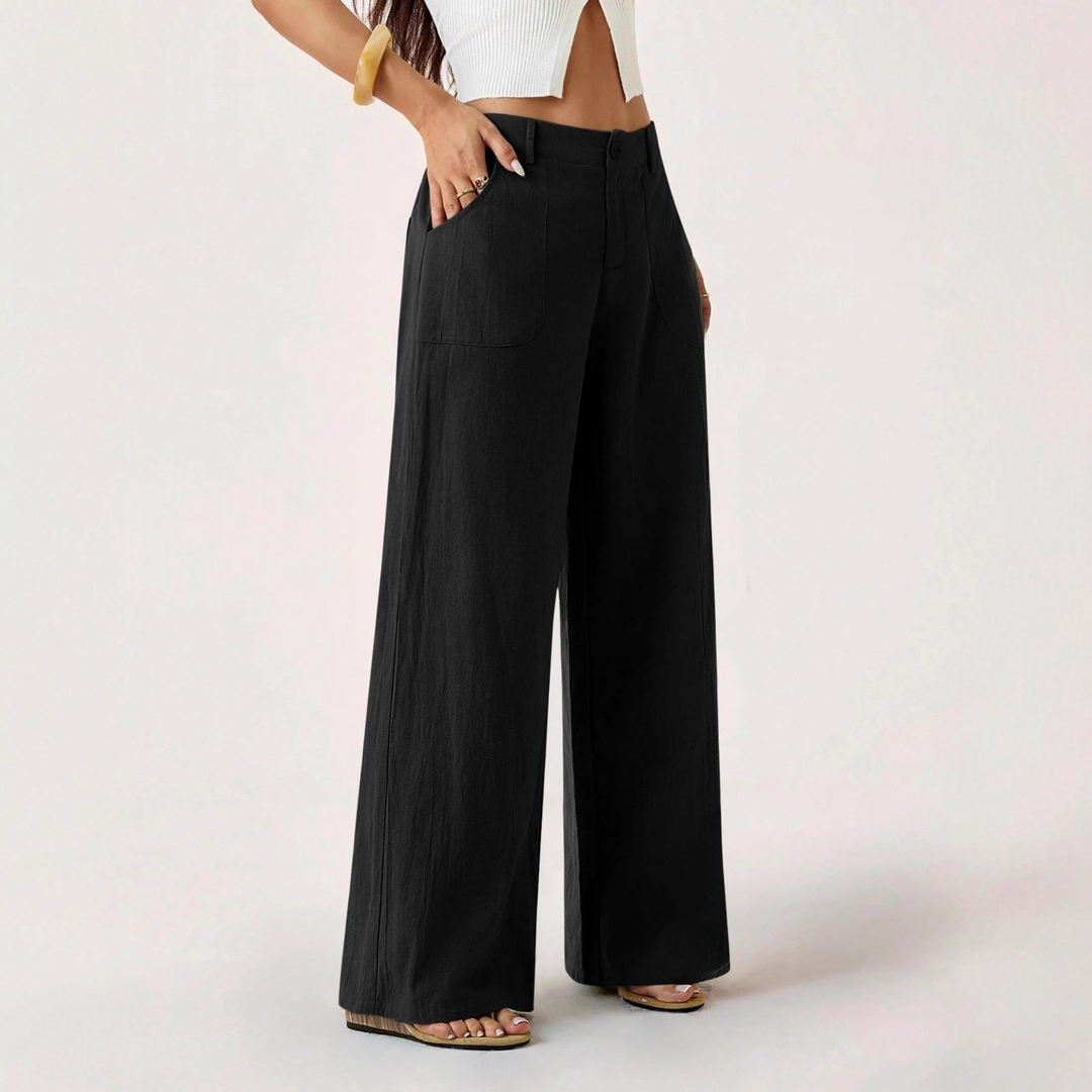 Solid color mid-rise wide-leg trousers