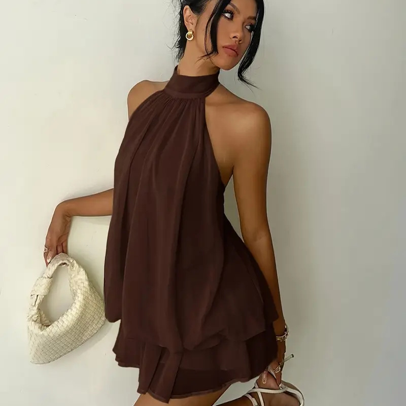 Halter Chiffon Mini Dress – Loose Vacation Style