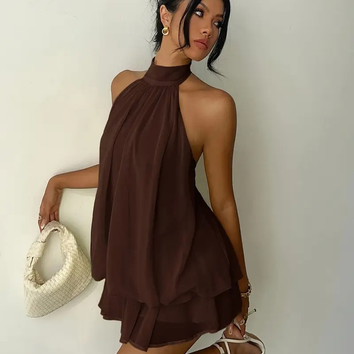 Halter Chiffon Mini Dress – Loose Vacation Style