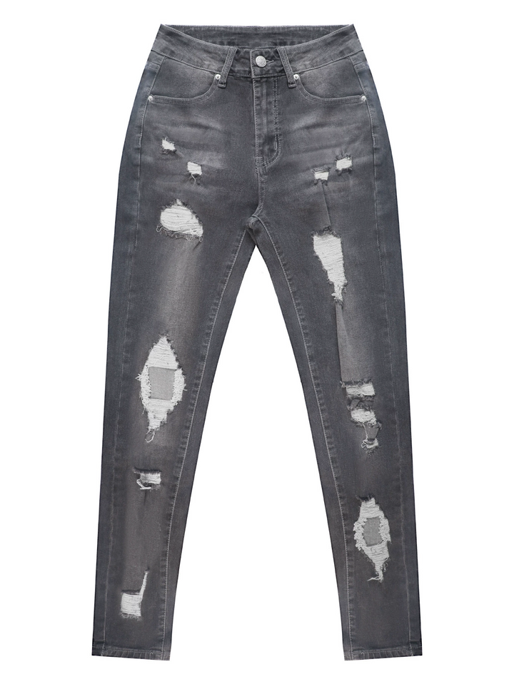 High-waisted skinny ripped jeans