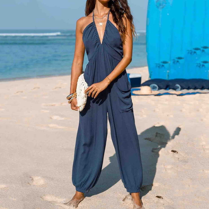 Women's lace-up wide-leg jumpsuit