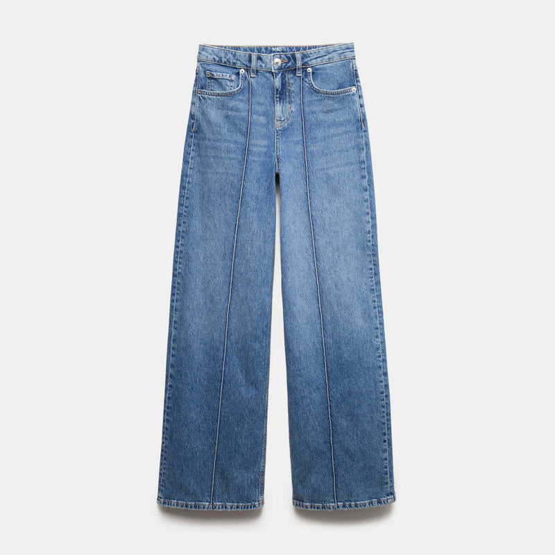 Retro wide-leg jeans with visible stitching