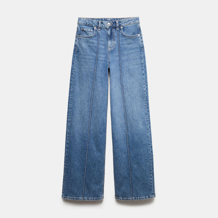 Retro wide-leg jeans with visible stitching