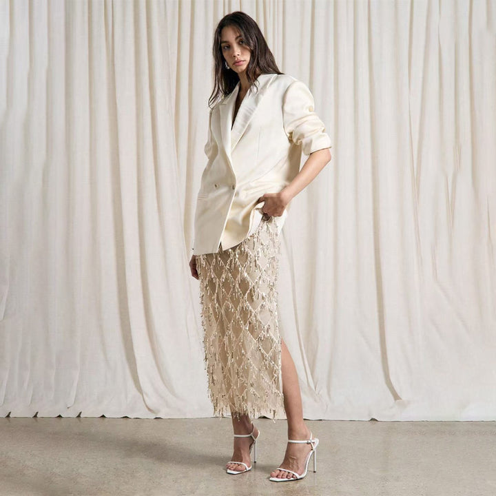 Tassel Sequin Midi Skirt