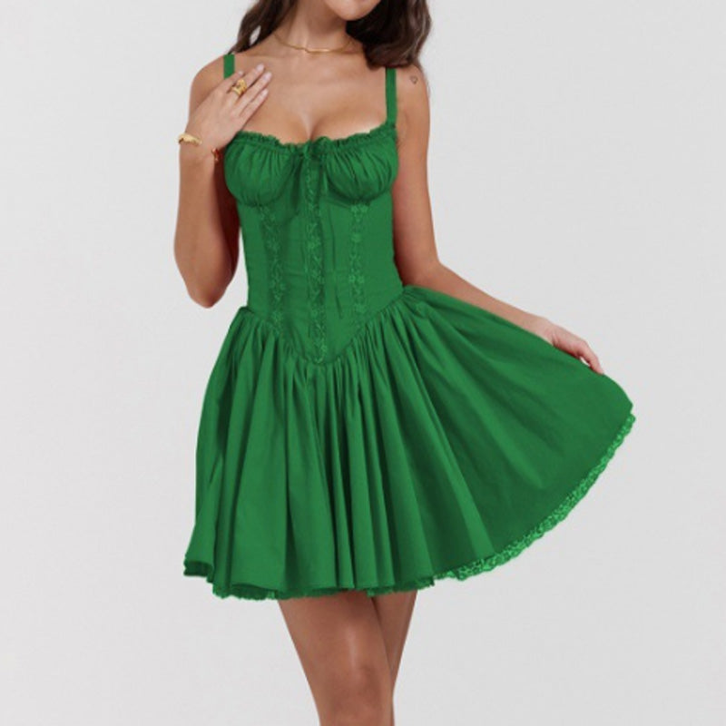 Lace patchwork waist suspender skirt