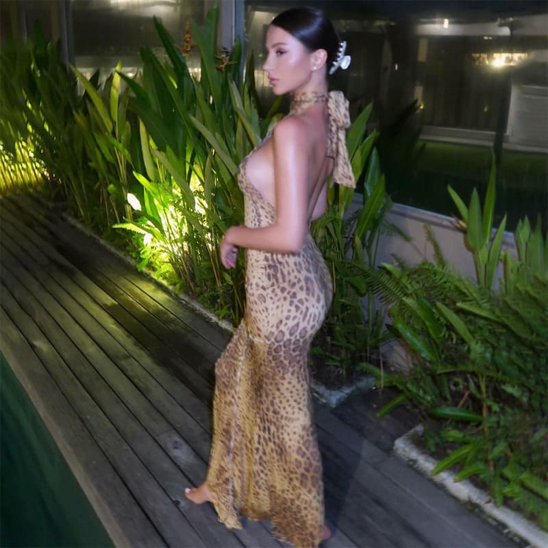 New backless halter neck asymmetrical dress