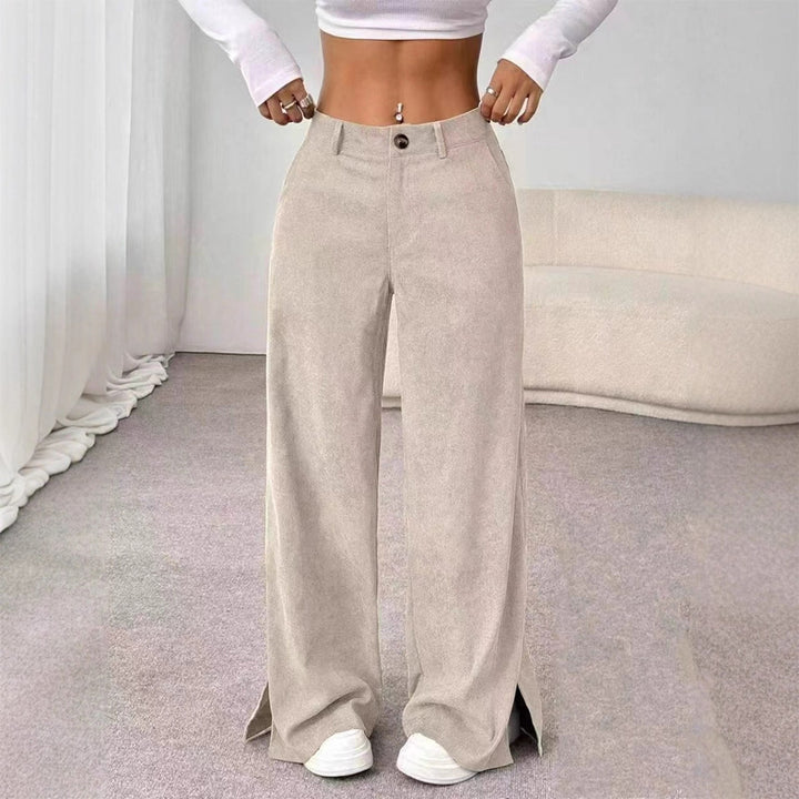 Soft Corduroy Slit Wide-Leg Pants