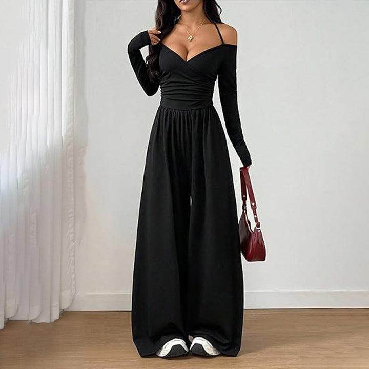 Solid Color Off-Shoulder Casual Jumpsuit