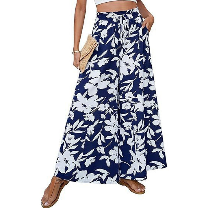 High-waisted flowy floral wide-leg pants