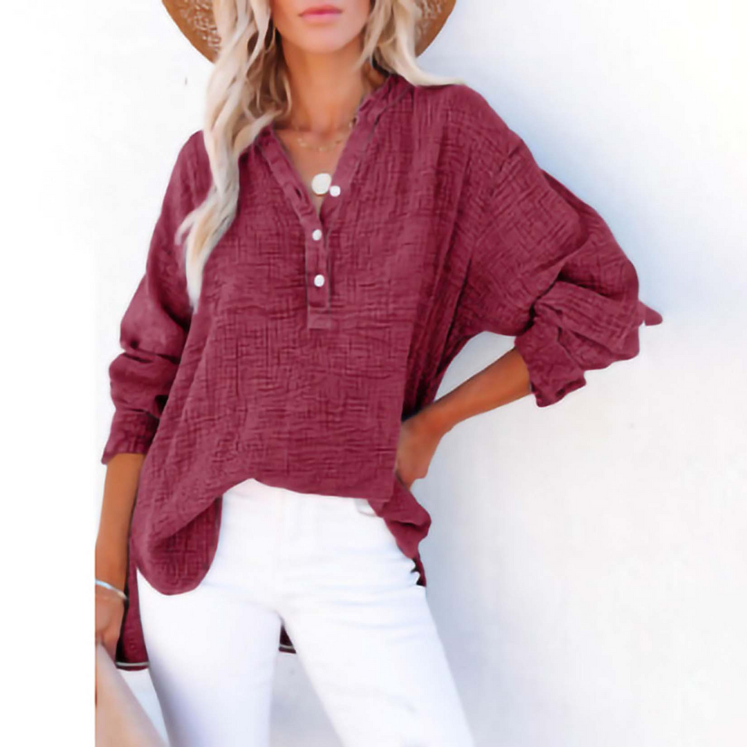 Solid color pleated long-sleeved shirt