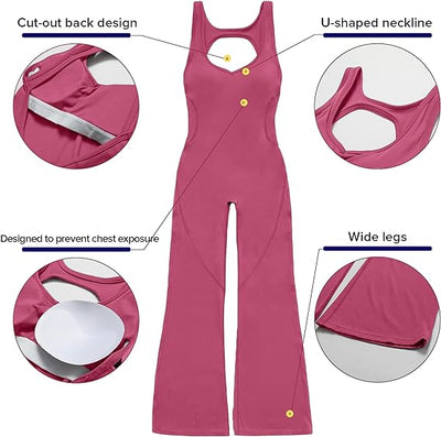 Women's Backless Jumpsuit Cutout Sleeveless Jumpsuit Flared Pants Leggings