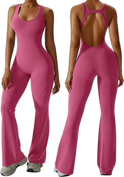 Women's Backless Jumpsuit Cutout Sleeveless Jumpsuit Flared Pants Leggings