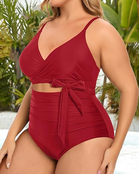 Deep v tie high waist bikini swimsuit