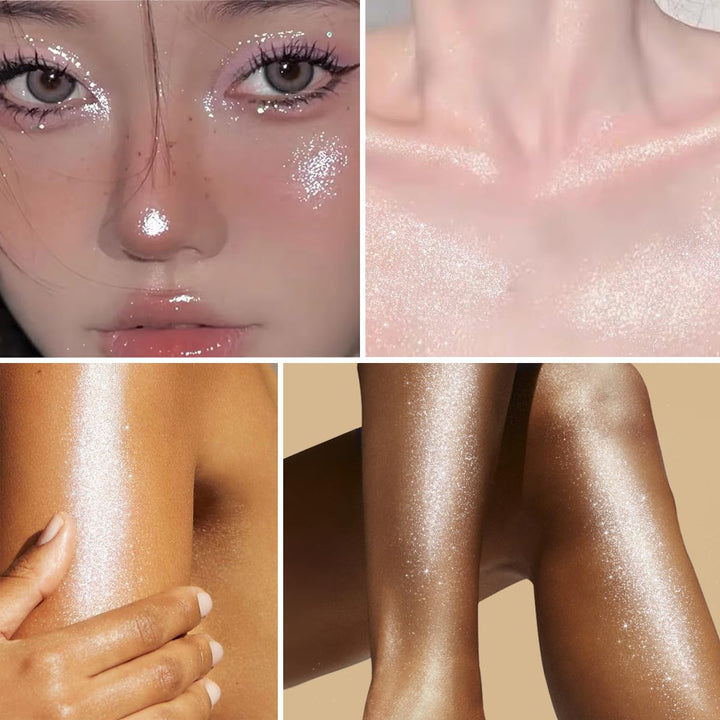 Liquid shimmering highlighter - sparkling rhinestones for face and body