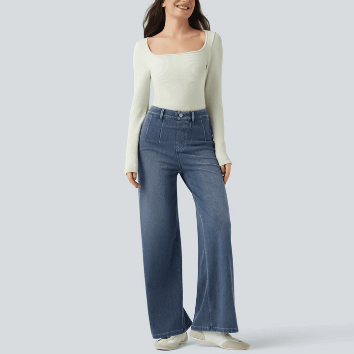 Slim-fit wide-leg casual jeans