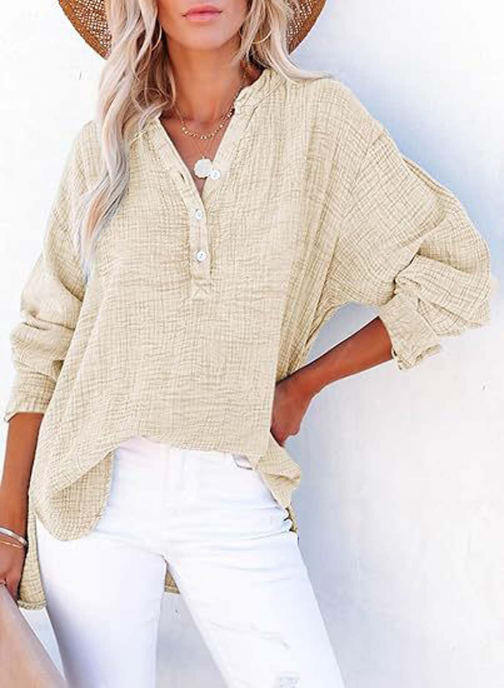 Solid color pleated long-sleeved shirt